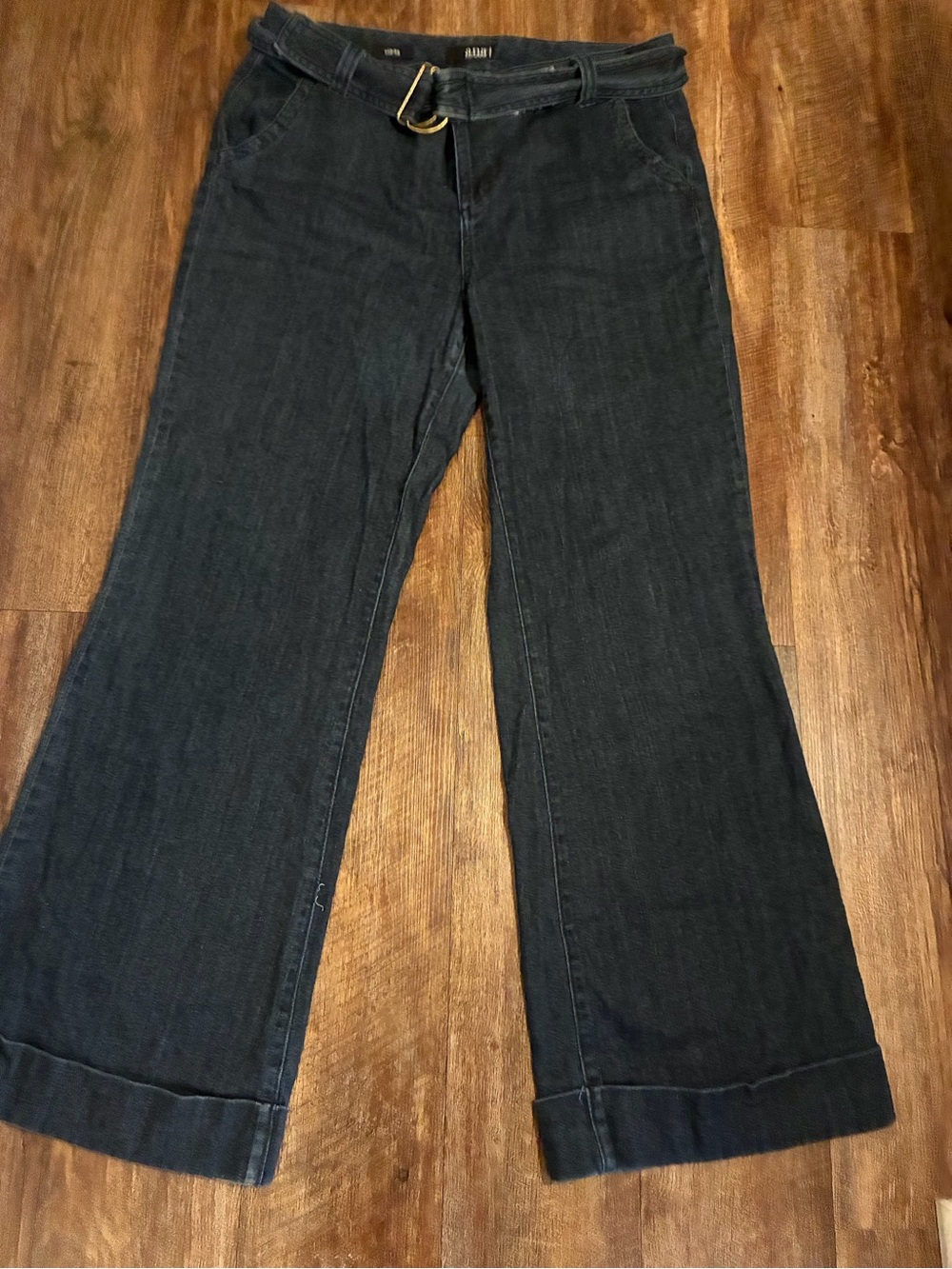a.n.a Black Out Doors, Chic Wide-Leg Boho, Grunge Jeans with Fabric Belt 14 W